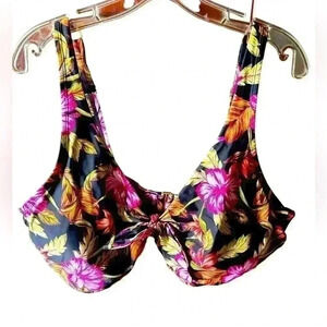 Aqua Couture size 3X black tropical floral bikini top.Removable pads,adj straps